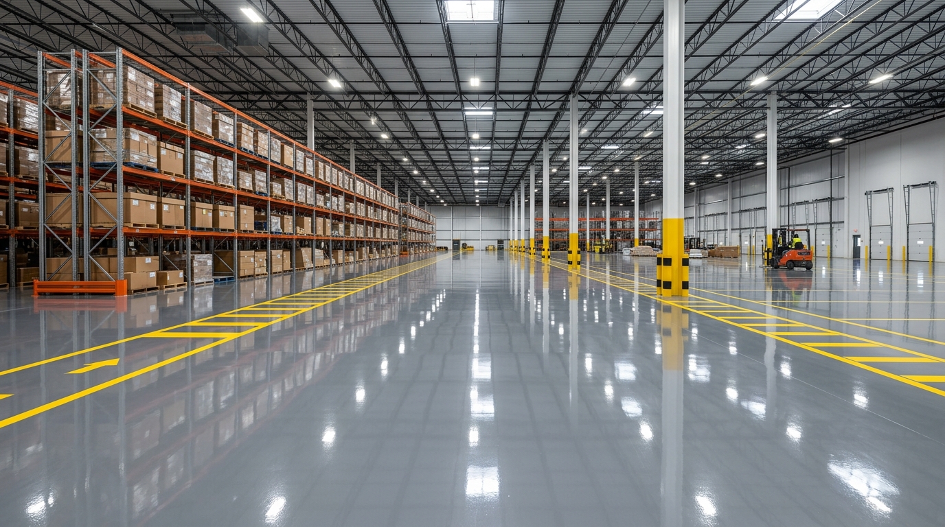 Commercial warehouse high-gloss industrial epoxy flooring Perth