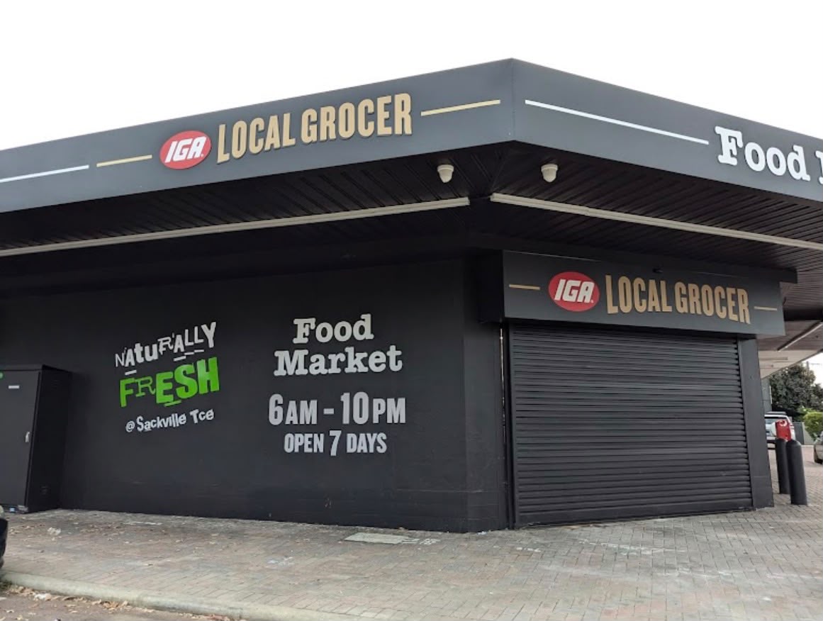 IGA Grocer Corner Storefront Black Finish in Inglewood